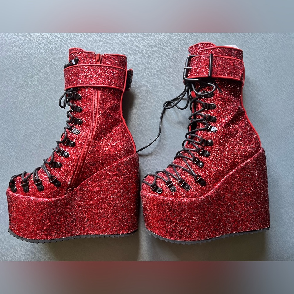 Red Glitter Traitor Boots Size 7